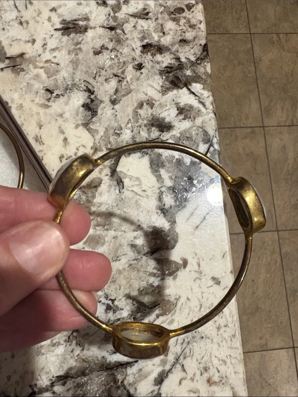 Gold Tone Black Stone Cuff Bracelet Stack